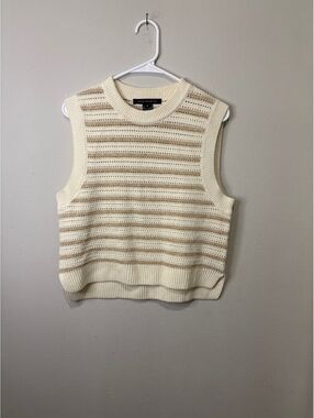 French Connection Cream and Beige Striped Knit Sleeveless Sweater Vest Medium